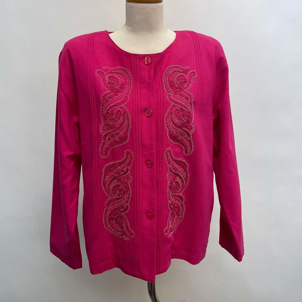 Great Cavalier by St. Paul‎ Cardigan Top Medium Pink 100% Silk Embroidered NWT